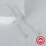 925 Silver Flower Rhinestone Drop Earrings Tassel Dangles