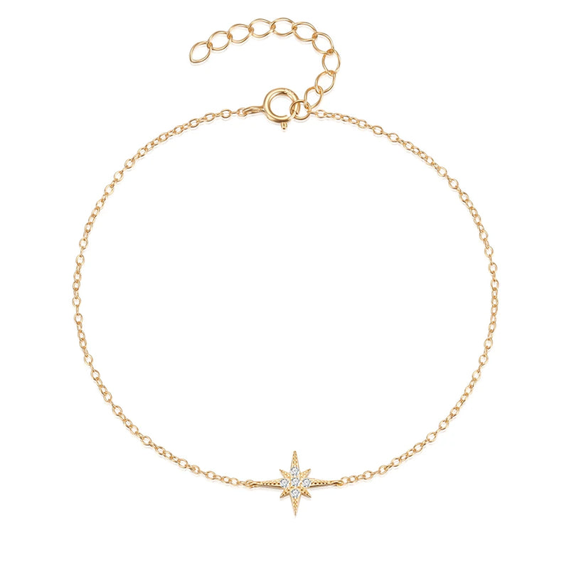 925 Silver Starry Sky Sparkle Star CZ Chain Bracelet Women Jewelry