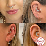 925 Silver Rhinestone Hoop Earrings Women Cartilage Small Ear Buckle Piercing