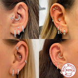 925 Silver Rhinestone Hoop Earrings Women Cartilage Small Ear Buckle Piercing