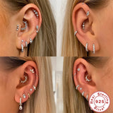 925 Silver Rhinestone Hoop Earrings Women Cartilage Small Ear Buckle Piercing