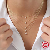 925 Silver Small Round CZ Pendant Necklace 2/2.5/3/3.5/4mm Crystal Chains