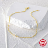 925 Silver Single Pearl Beads Chain Bracelet Heart Charm