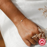 925 Silver Single Pearl Beads Chain Bracelet Heart Charm