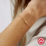 925 Silver Single Pearl Beads Chain Bracelet Heart Charm