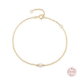 925 Silver Single Pearl Beads Chain Bracelet Heart Charm