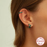 925 Sterling Silver Colorful Enamel Hoop Earrings CZ Jewelry
