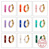 925 Sterling Silver Colorful Enamel Hoop Earrings CZ Jewelry