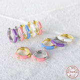 925 Sterling Silver Colorful Enamel Hoop Earrings CZ Jewelry