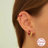 925 Sterling Silver Colorful Enamel Hoop Earrings CZ Jewelry