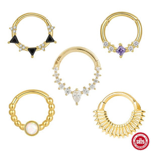 925 Silver Zircon Circle Nose Ring Small Hoop Piercing Cartilage Body Jewelry