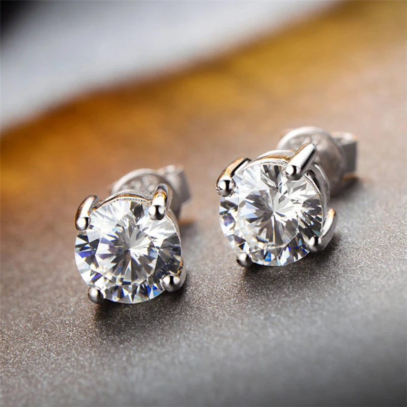 925 Silver 1.9 Round Cut Austrian Stone Stud Earrings Wedding Jewelry