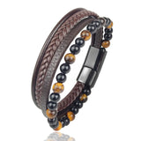 Natural Yellow Tigers Eye Men Bracelet Leather Bangle