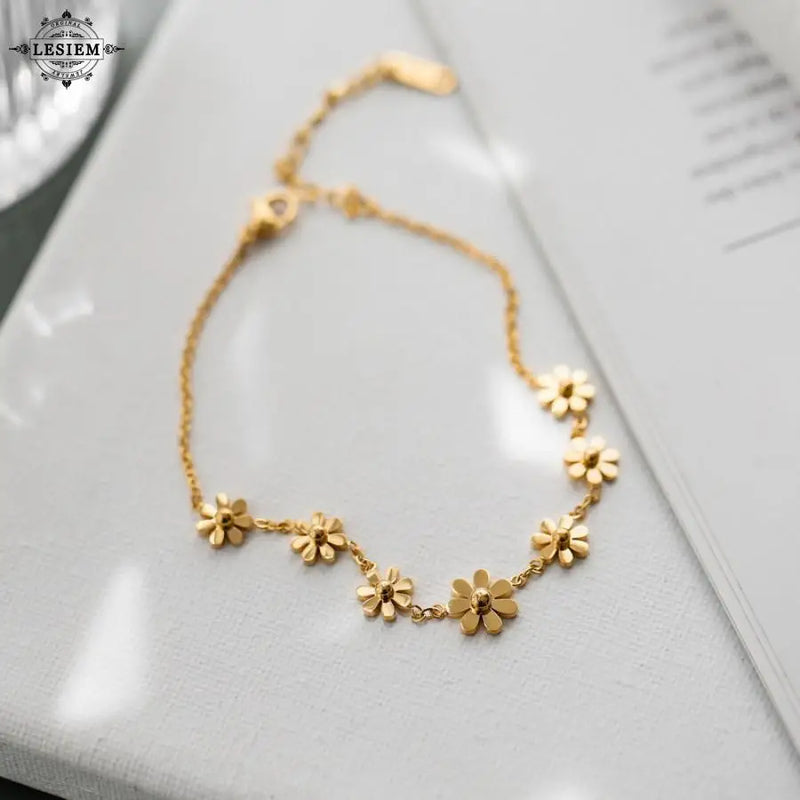 LESIEM Plated Maiden Anklet Flowers Leg Jewelry