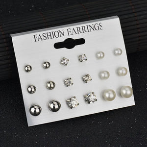 Heart Flowers Infinite Symbol Stud Earrings Set Rhinestone Pearl Earrings