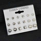 Heart Flowers Infinite Symbol Stud Earrings Set Rhinestone Pearl Earrings