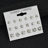 Heart Flowers Infinite Symbol Stud Earrings Set Rhinestone Pearl Earrings