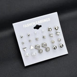 Heart Flowers Infinite Symbol Stud Earrings Set Rhinestone Pearl Earrings