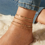 Boho 4pcs/set Multilayer Chain Anklet Foot Bracelet Jewelry
