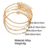 Boho 4pcs/set Multilayer Chain Anklet Foot Bracelet Jewelry