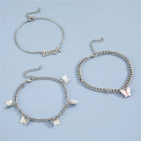 Bohemian Pink Butterfly Anklet Set Angel Letter Pendant Chain