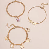 Bohemian Pink Butterfly Anklet Set Angel Letter Pendant Chain