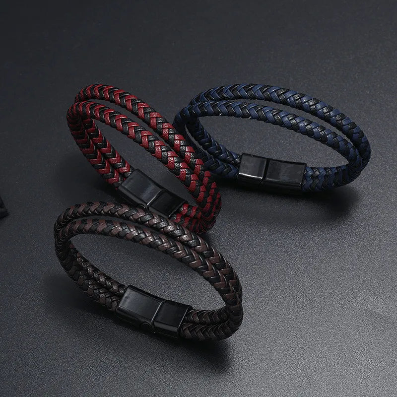 Double Layers Leather Male Bracelet Jewelry Access...