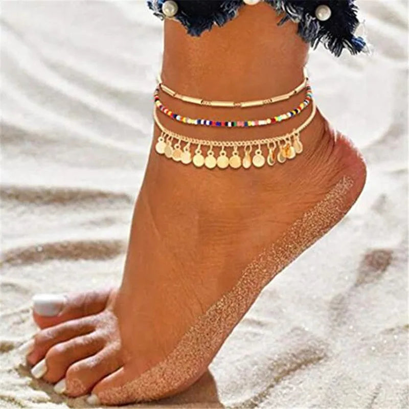 Colorful Bead Multilayer Anklet for Woman