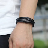 Men Multilayer Leather Bangles Magnetic-clasp Cowhide Braided Wrap Bracelet