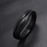 Men Multilayer Leather Bangles Magnetic-clasp Cowhide Braided Wrap Bracelet