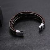 Men Multilayer Leather Bangles Magnetic-clasp Cowhide Braided Wrap Bracelet
