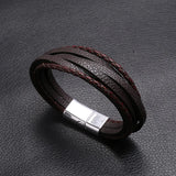 Men Multilayer Leather Bangles Magnetic-clasp Cowhide Braided Wrap Bracelet