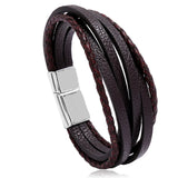 Men Multilayer Leather Bangles Magnetic-clasp Cowhide Braided Wrap Bracelet