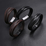Men Multilayer Leather Bangles Magnetic-clasp Cowhide Braided Wrap Bracelet