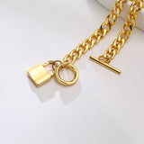7mm Thick Chain Charm Bracelet Stainless Steel Lock Pendant Bangle