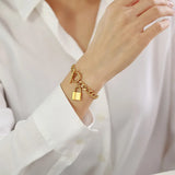 7mm Thick Chain Charm Bracelet Stainless Steel Lock Pendant Bangle