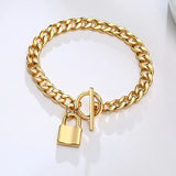 7mm Thick Chain Charm Bracelet Stainless Steel Lock Pendant Bangle