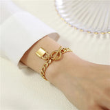 7mm Thick Chain Charm Bracelet Stainless Steel Lock Pendant Bangle