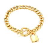7mm Thick Chain Charm Bracelet Stainless Steel Lock Pendant Bangle