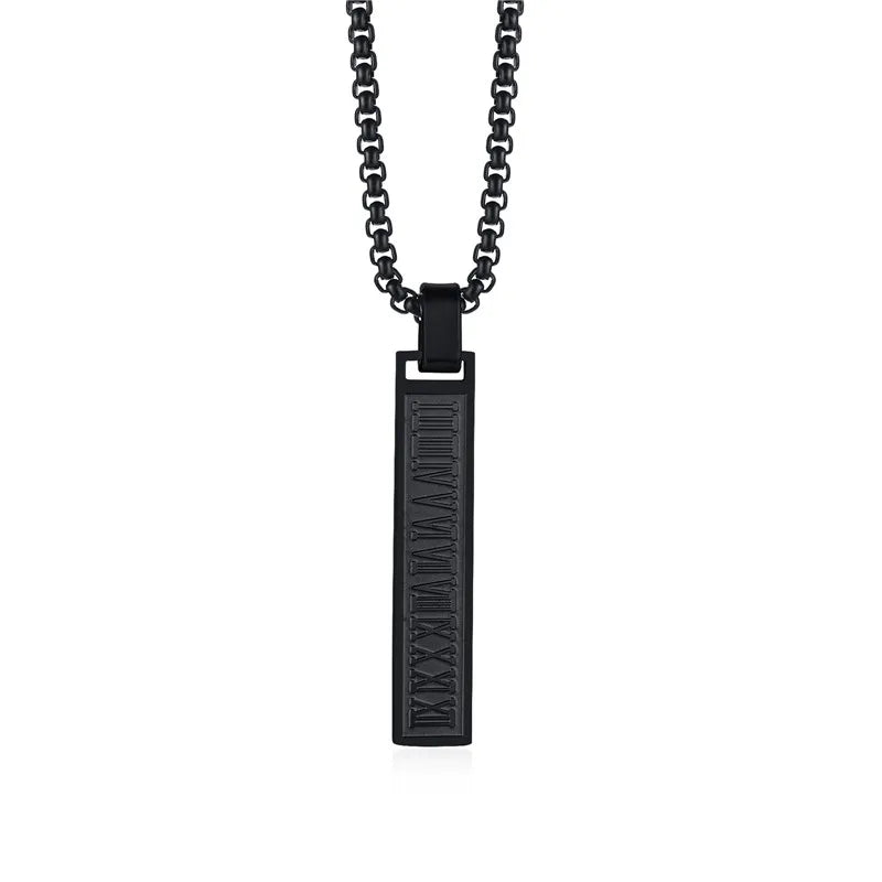Silver Stainless Steel Roman Numerals Pendant Necklace for Men Women