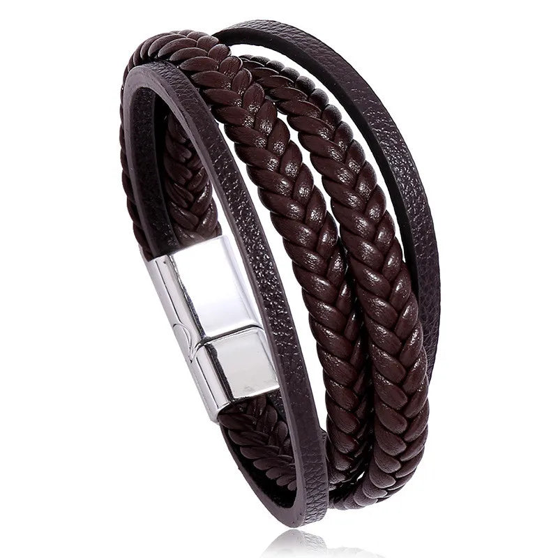 Multilayer Leather Bracelet Men Hand Charm Jewelry