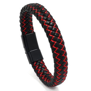 Punk Braided Leather Rope Bracelet Magnetic Buckle Bracelets Men