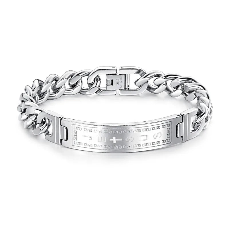 Punk Jesus Cross Bracelets Stainless Steel Men's Jewelry Wristband