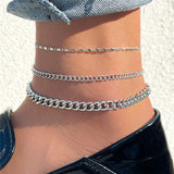 Silver Chain Anklets Set For Women Beach Foot Jewelry Leg Chain Anklet Bracelets
