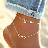 Silver Heart Alphabet Leg Bracelets For Women Foot Jewelry