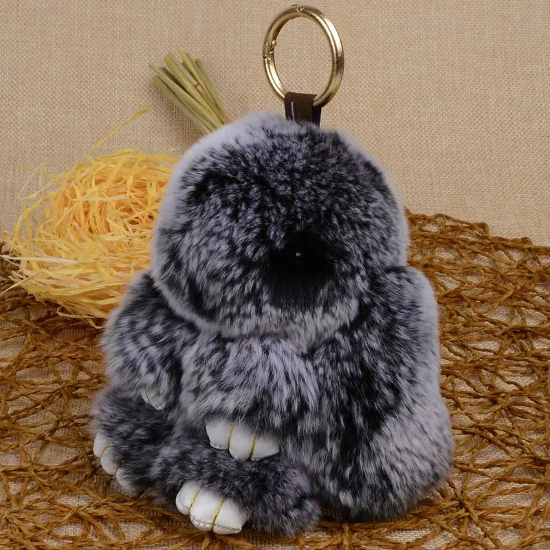 Rex Rabbit Fur Bunny Pendant Keychain Fluffy Toy Doll Bag Car Charm