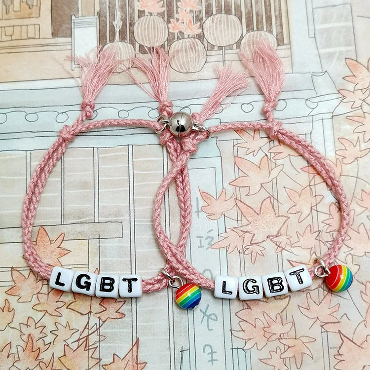 LGBT Gay Bracelet Magnet Attract Rainbow Hand Rope Letters Couple Bracelet
