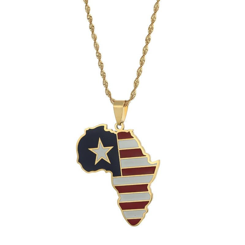 Liberia Map Flag Charms Pendant Necklaces Middle East Jewelry