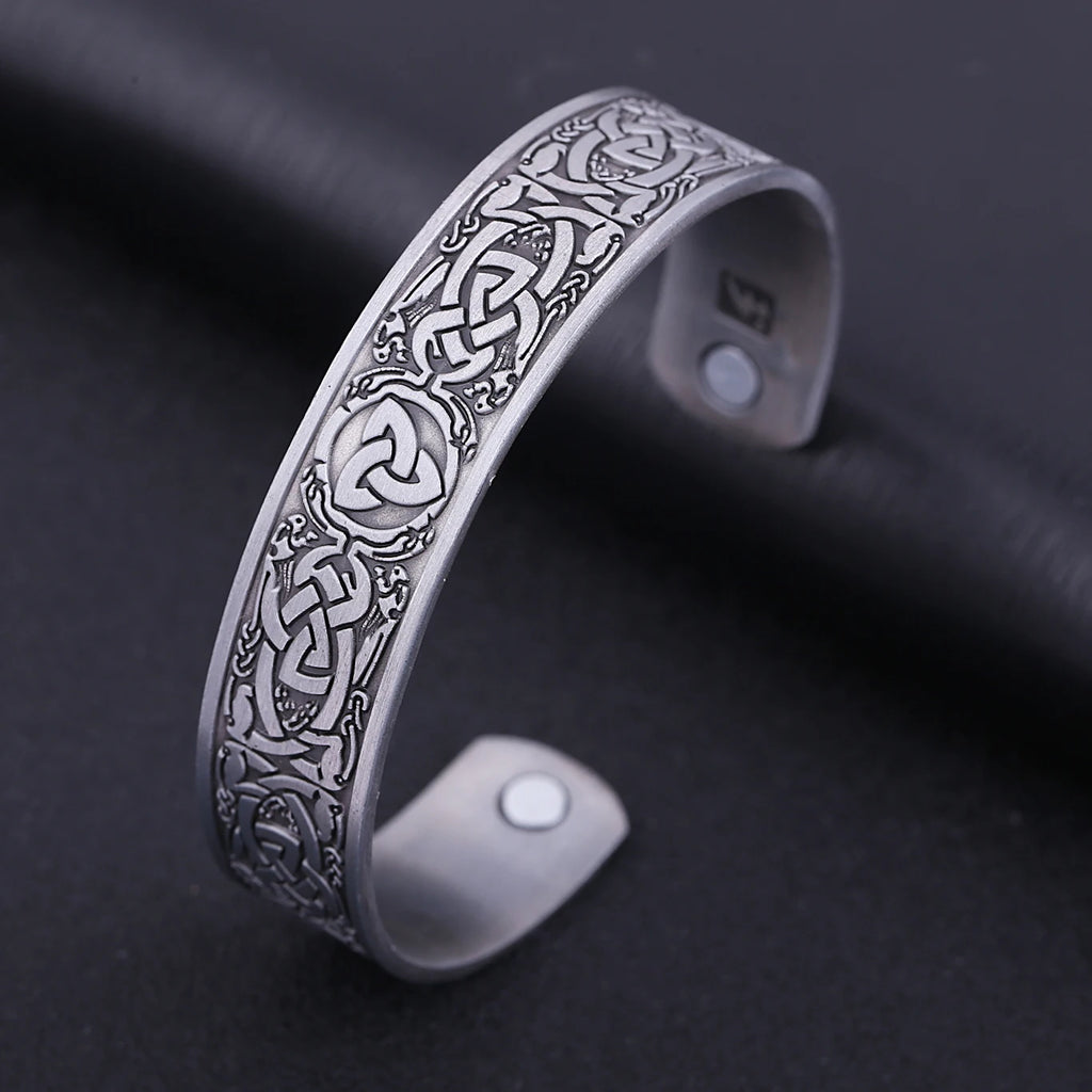 Celtics Knot Symbol Silver Magnetic Cuff Bracelet Vintage Jewelry