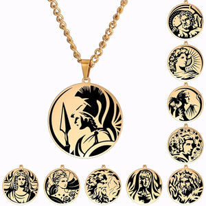 Greek Mythology Pendant Necklace Stainless Steel Vintage Choker